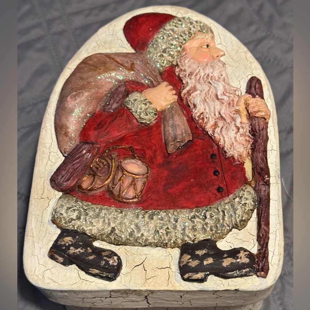 Rare Bethany Lowe Christmas Paper Mache Santa Crackled Box